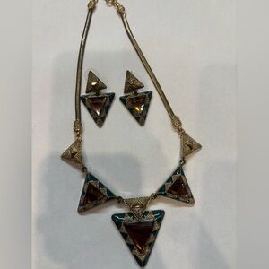 Geometric Gold and Brown Necklace Set